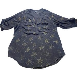 Torrid Shirt Womens 3 3X Black Gold Star Georgette Harper Tunic Blouse Plus Lady